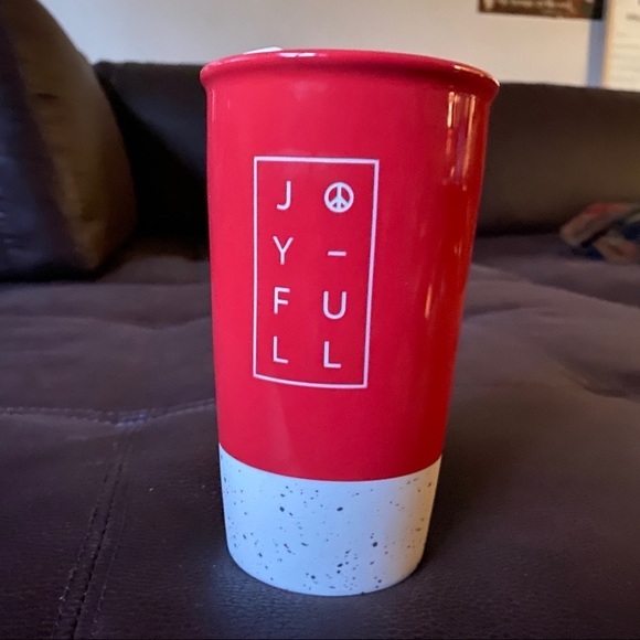 Starbucks Red JOY-FULL Joyful Ceramic Siren Travel Mug Tumbler + Lid size 12 oz - Picture 2 of 5